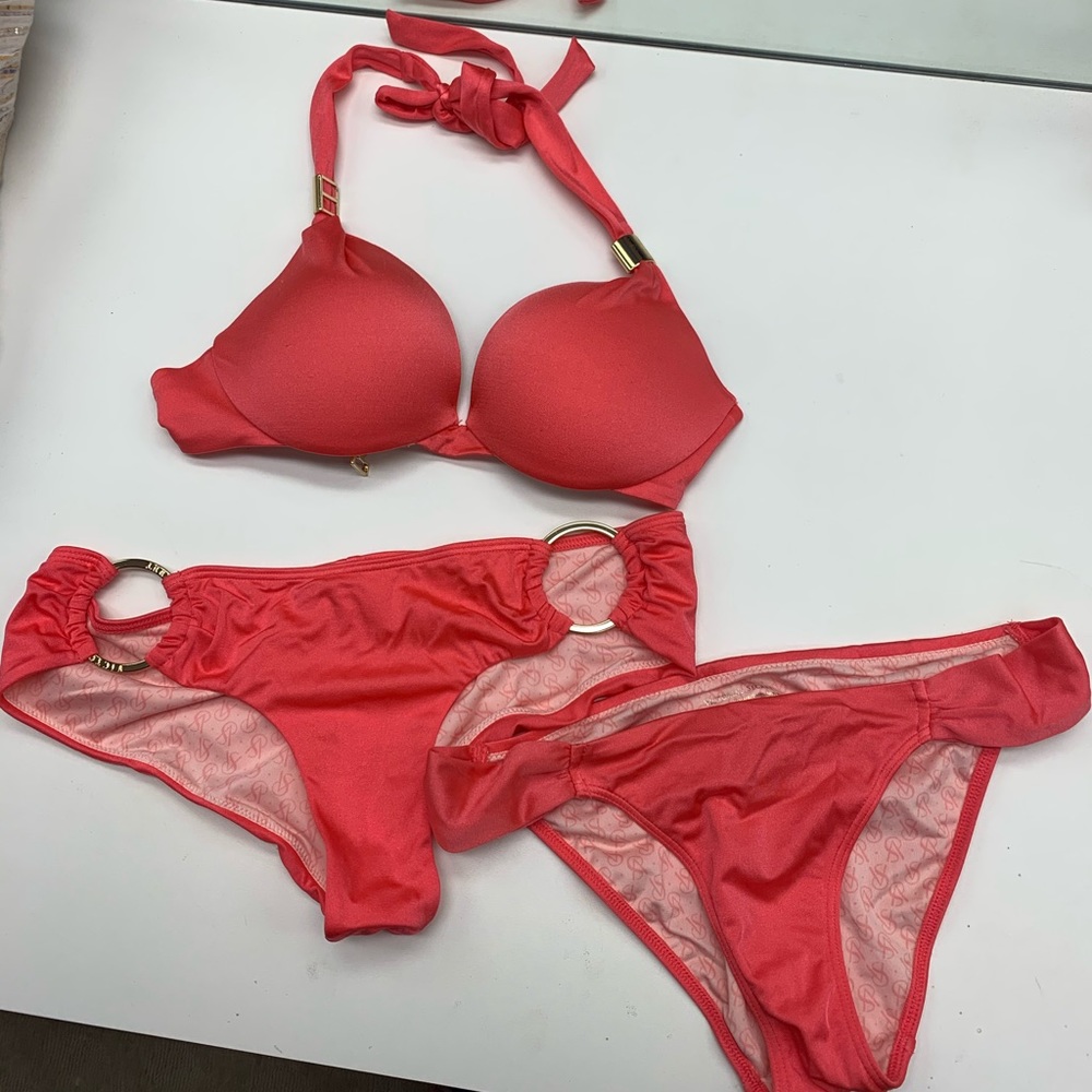 Coral swimsuit with 2 bottoms